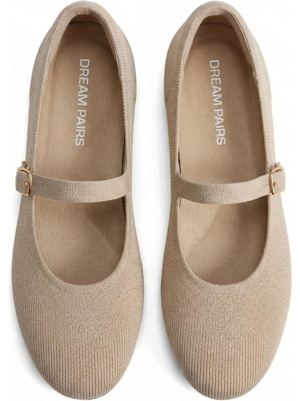Dream Pairs Women's Nude Mary Jane Ballet Flat Foldable Knit Comfort Shoes